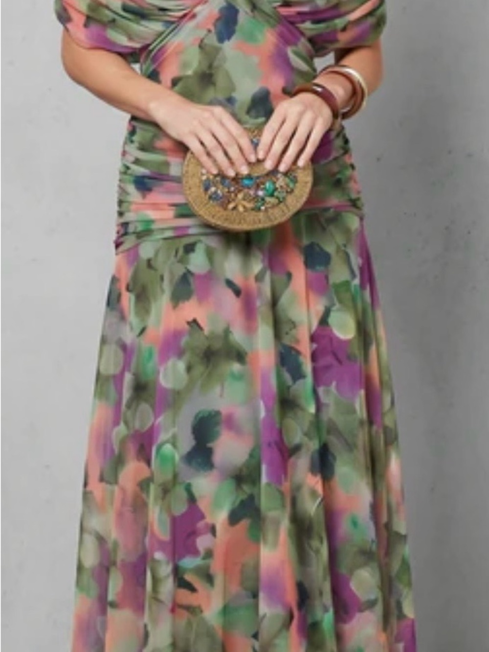 Watercolor Floral Maxi Dress in Pink and Green